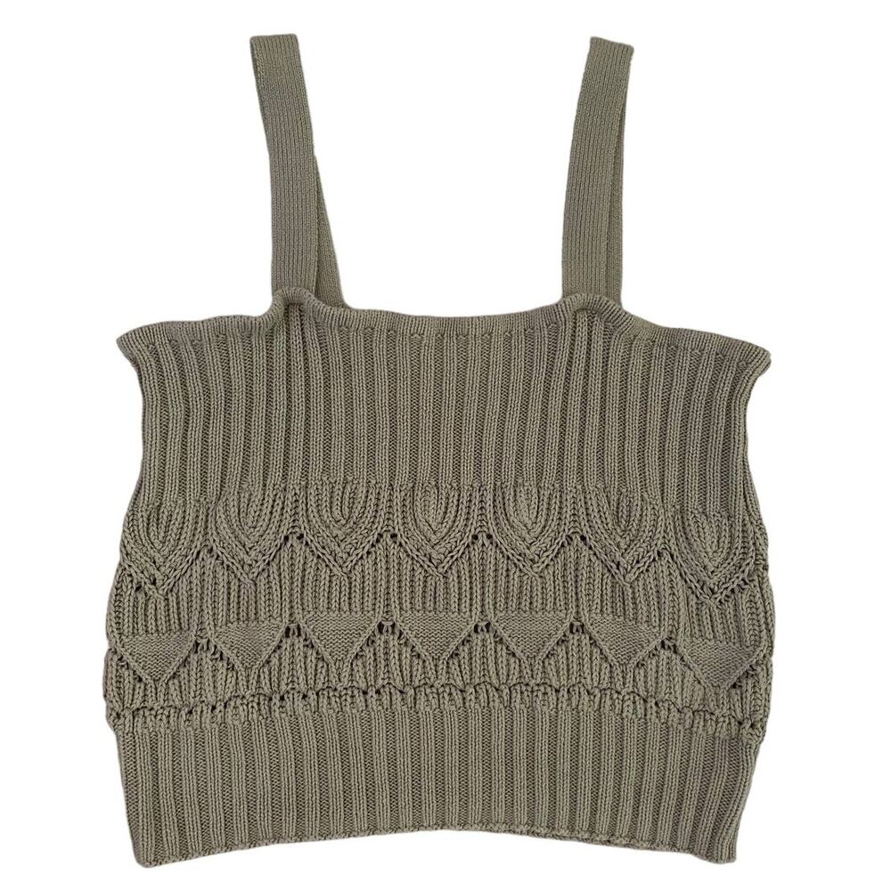 Lulus Sage Green Cotton Square Neck Crochet Knit Crop Top Size XL Festival Beach